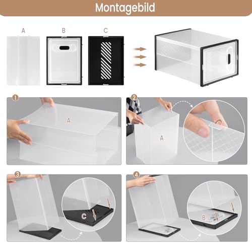 Woltu Lot de 12 boîtes de rangement à chaussures transparentes empilables avec façade - 35 x 25 x 19 cm
