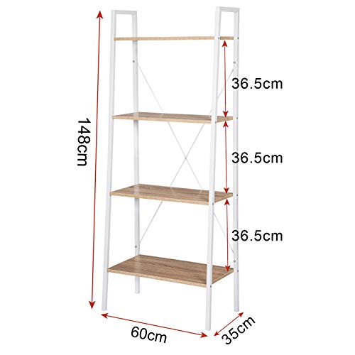 Woltu Armoire de rangement en bois 4 niveaux - Métal massif/blanc - 60x35x148 cm