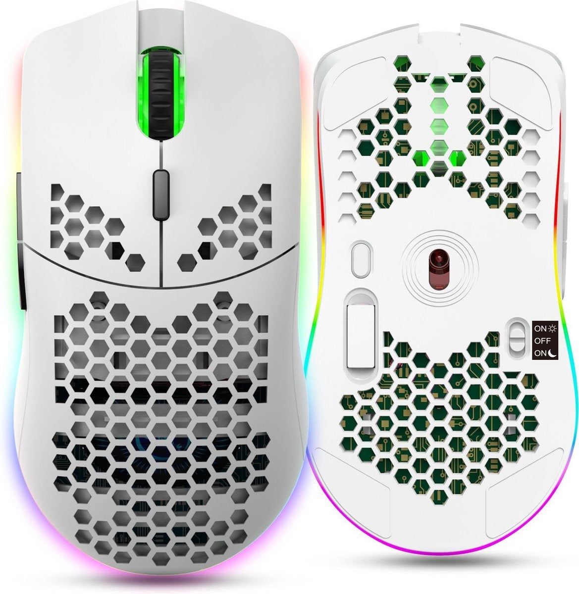 HXSJ T66 2.4G Wireless Gaming Mouse - Souris d'ordinateur - Ultra légère - Compacte pour les voyages - Eclairage RGB - Blanc