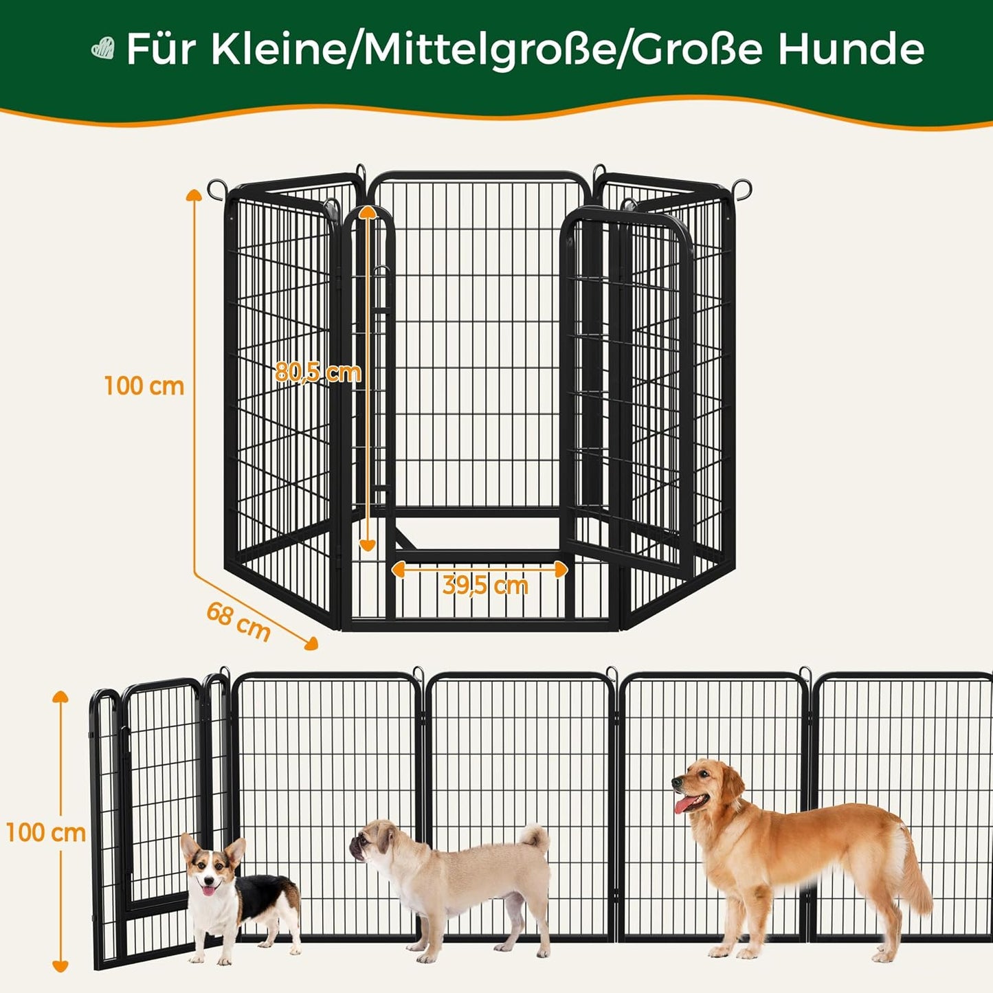 Yaheetech Puppyren - Enclos métallique pour chiots 6 panneaux avec porte - 100 cm de haut - 68 x 100 cm par panneau - Noir
