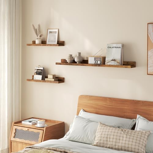 Woltu Set de 3 étagères murales - Rustic Brown - 2x 40x10 cm & 1x 80x10 cm