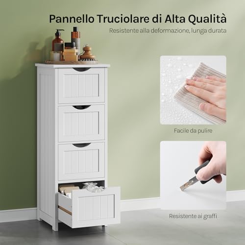 Woltu Bathroom Cabinet BZS07ws with 4 Drawers - MDF White - 30 x 30 x 82 cm Freestanding Storage Cabinet