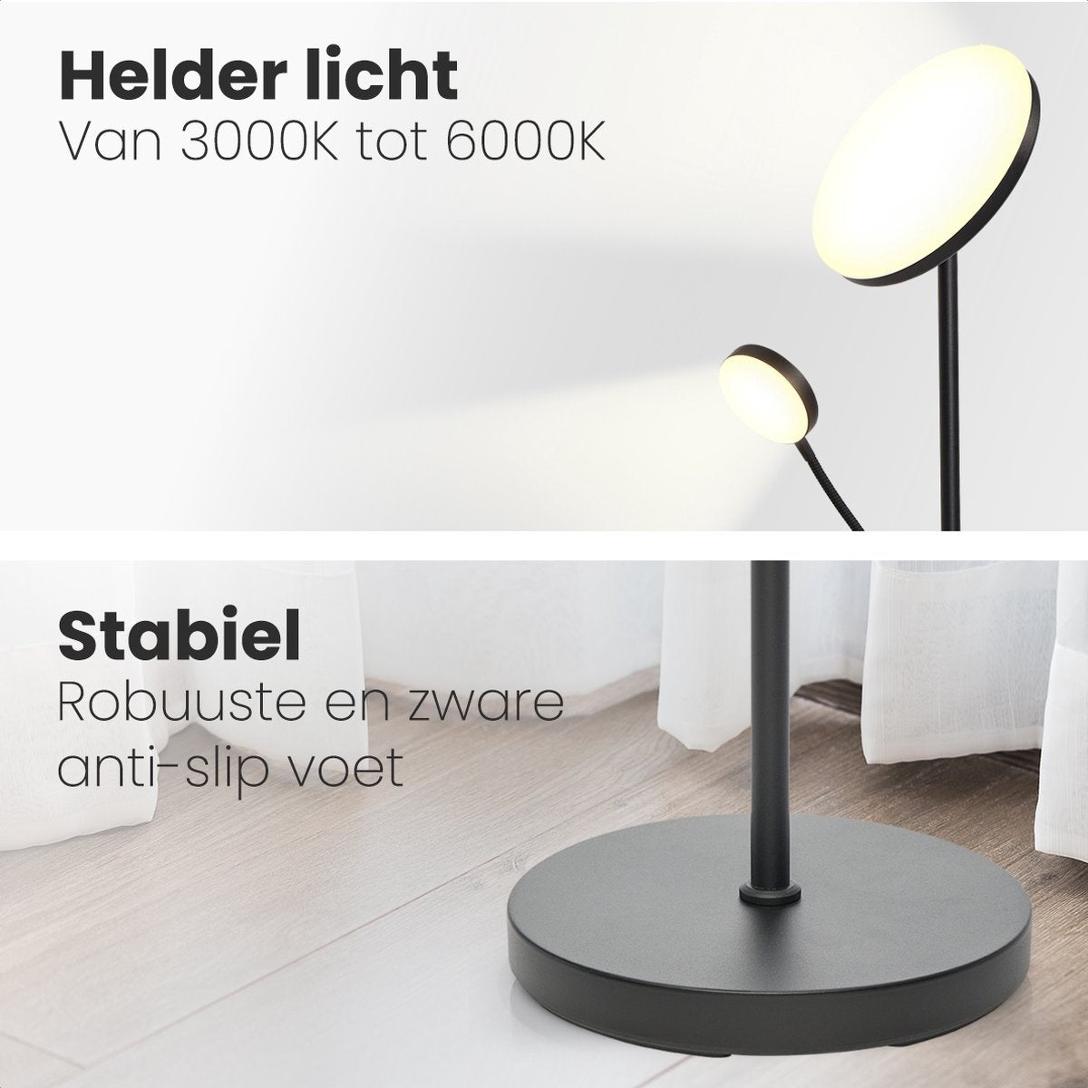 Lampadaire LED moderne Auronic -Lampadaire sur Pied - 181cm - LED -Super Lumineux - télécommande - chambre salon - Noir