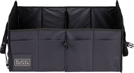 Boîte de rangement BLACK+DECKER pour coffre de voiture - 59 x 36 x 30 cm - 2 compartiments - Compartiments latéraux supplémentaires - Avec poignées - Noir