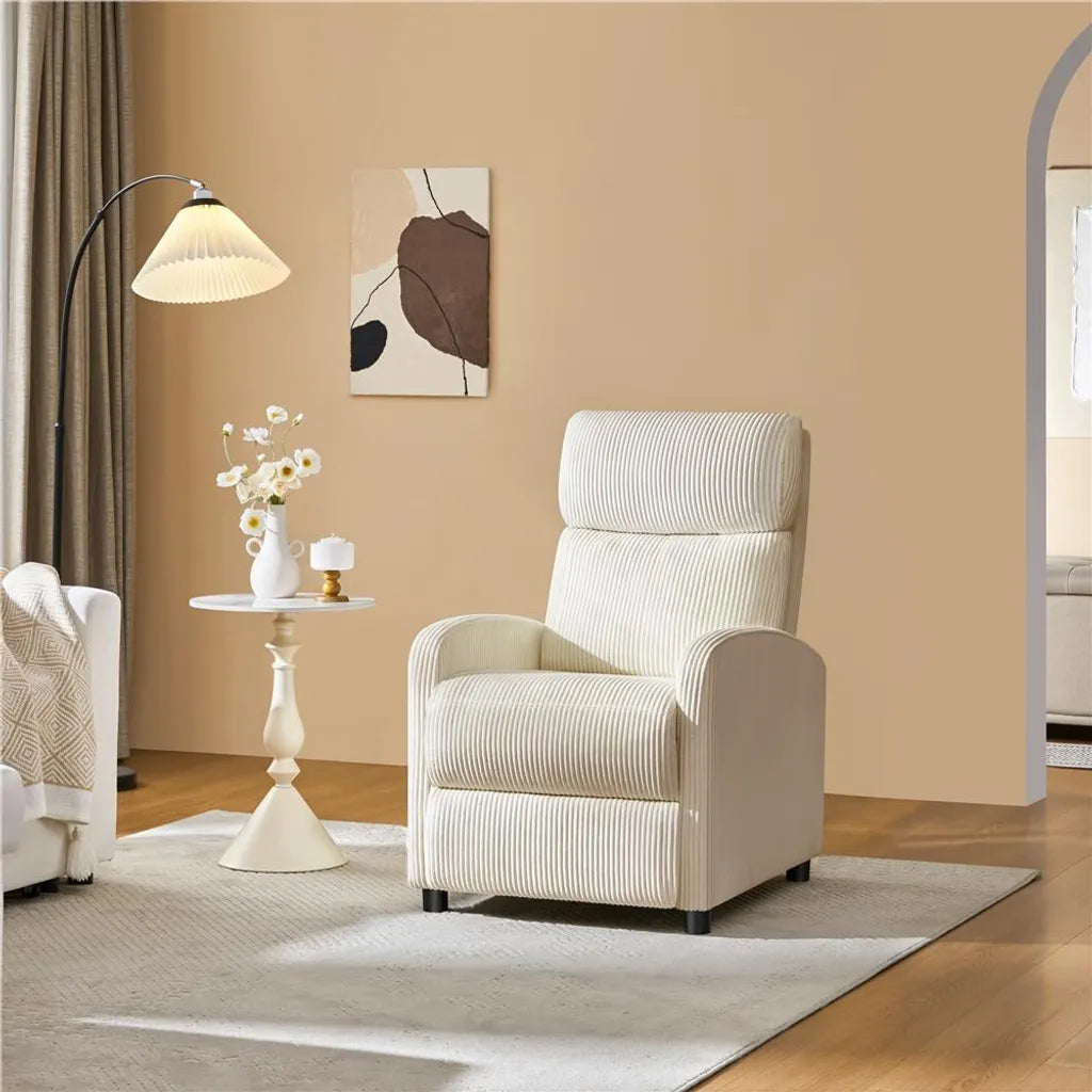 Fauteuil de détente Yaheetech en tissu cordé avec repose-pieds réglable - Beige - 61,5 x 87 x 99 cm - Poids max. : 120 kg