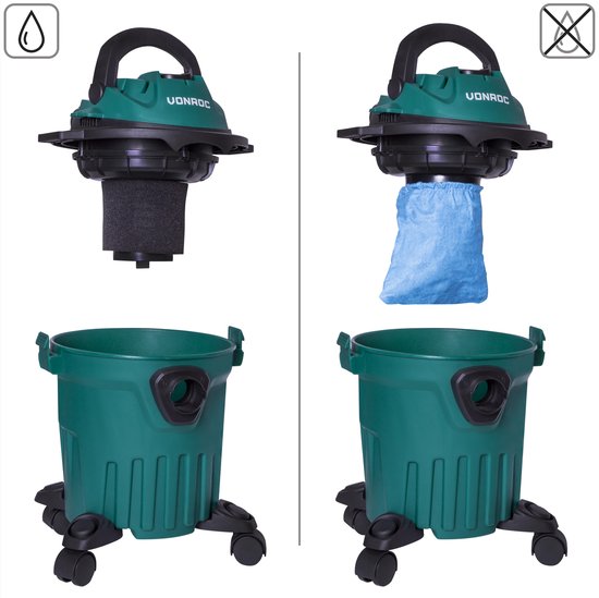 VONROC Aspirateur compact pour liquides et poussières - 1000W – Fonction soufflage – Réservoir de 12L - Câble d'alimentation de 5m