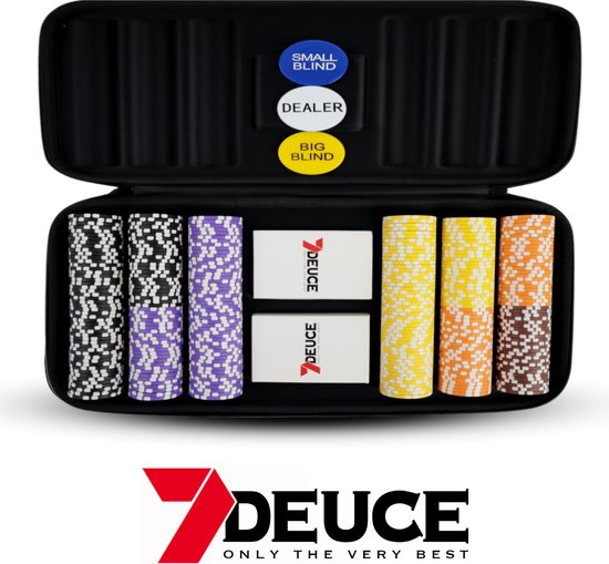 7DEUCE Poker Set - Starter Set - 300 jetons - Chiffon - Jetons de poker - Poker - Adultes