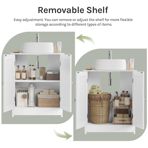 Woltu Meuble de salle de bain avec étagère réglable - MDF blanc - 50 x 60 x 30 cm