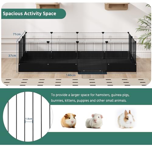 Eugad - Parc pour petits animaux avec fond et porte - Cage en métal noir 140 x 71 x 37 cm