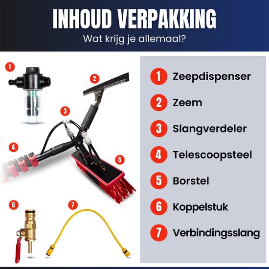 Aqualitá® Perche télescopique pour le lavage des vitres 4.6M avec Chamoisole - Lave-vitre télescopique - Nettoyeur de panneaux solaires - Set de lavage de vitres perche télescopique avec passage d'eau - Brosse de lavage télescopique - Set de brosse télesc