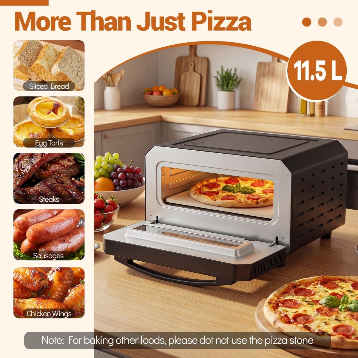 Four à pizza électrique Coast - Modèle de table avec 6 préréglages - Pour des pizzas jusqu'à 30 cm - Noir