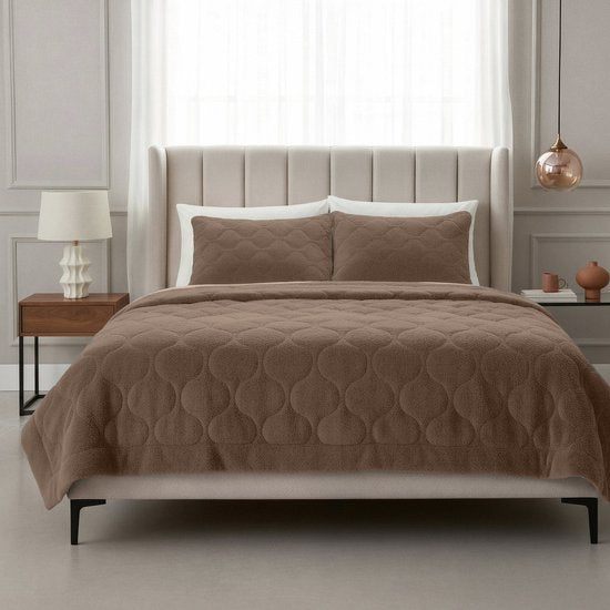 Couette Sleeptime 2 en 1 Teddy Premium sans housse - Couette avec taies d'oreiller incluses - 200 x 200 cm - Taupe/Marron