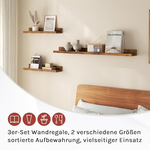 Woltu Set de 3 étagères murales - Rustic Brown - 2x 40x10 cm & 1x 80x10 cm