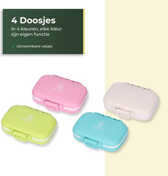Boîte à pilules Gandria Lot de 4 - Boîte à médicaments avec 3 compartiments amovibles - Boîte de rangement en fibre Bio-Grain - Boîte à médicaments étanche - Boîte de rangement pour pilules et médicaments - Boîte à médicaments 12 compartiments