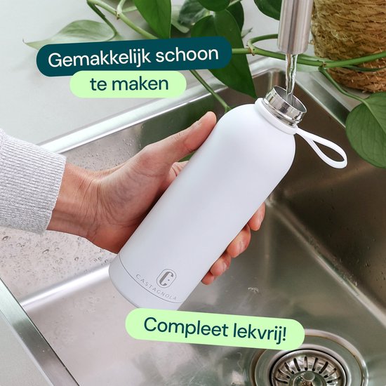 Bouteille d'eau Castagnola - Bouteille en acier inoxydable 500 ML - Thermos en acier - Bouteilles à boire pour adultes - Double paroi - Blanc