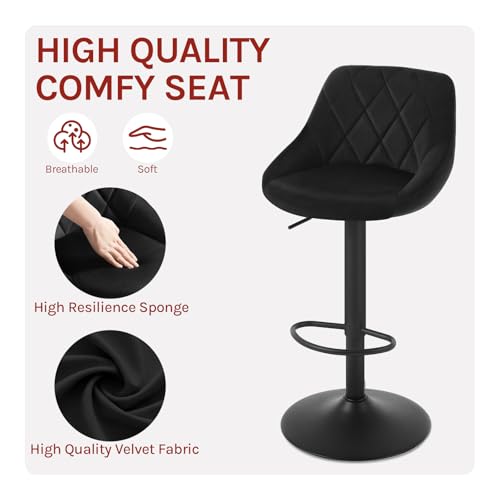 Woltu Tabouret de bar Structure en métal et tapisserie en velours noir - pivotant et réglable BH219sz-1