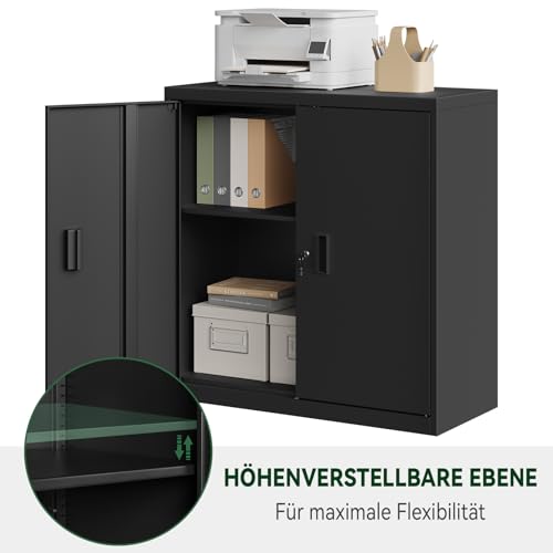 Woltu Armoire de rangement avec étagère réglable - Armoire en métal avec serrure - Noir - 90 x 92 x 40 cm