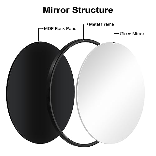 Woltu Miroir mural rond 50 cm - Métal noir mat - Moderne et minimaliste