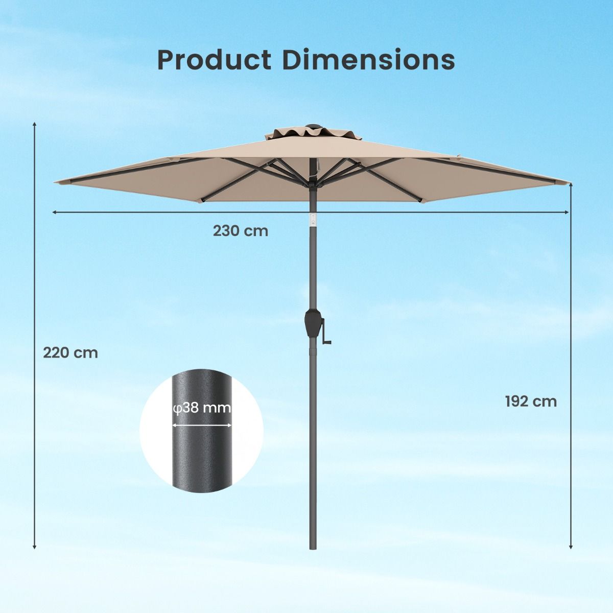 Parasol de terrasse Coast - fonction d'inclinaison avec manivelle - toile ventilée - marron 230 x 230 cm