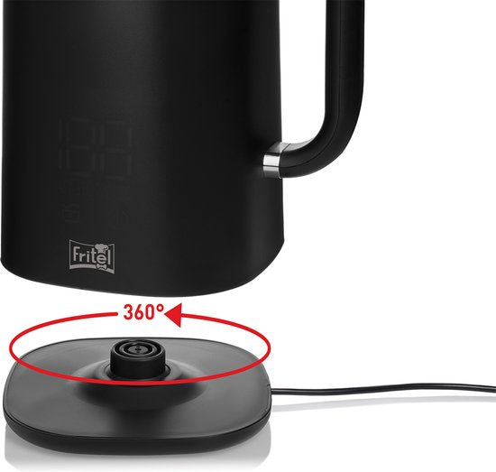 Bouilloire électrique FRITEL WK 2595 - Bouilloire à eau chaude / Bouilloire à thé - 1,7 litre - 1 500 W - Double paroi - Écran tactile - Fonction « Keep-Warm » - Noir mat