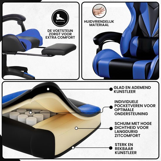 Bayt Gaming chair - Chaise gaming - Chaise gamer confort - Noir et bleu foncé