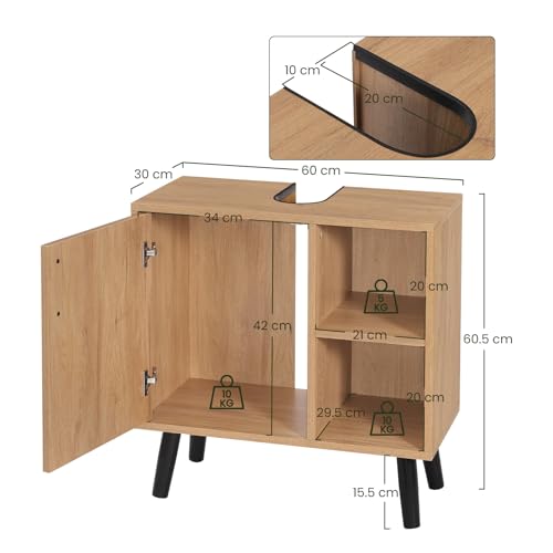 Eugad Armoire de salle de bain sous lavabo avec porte et 2 étagères ouvertes noir 60 x 60.5 x 30 cm