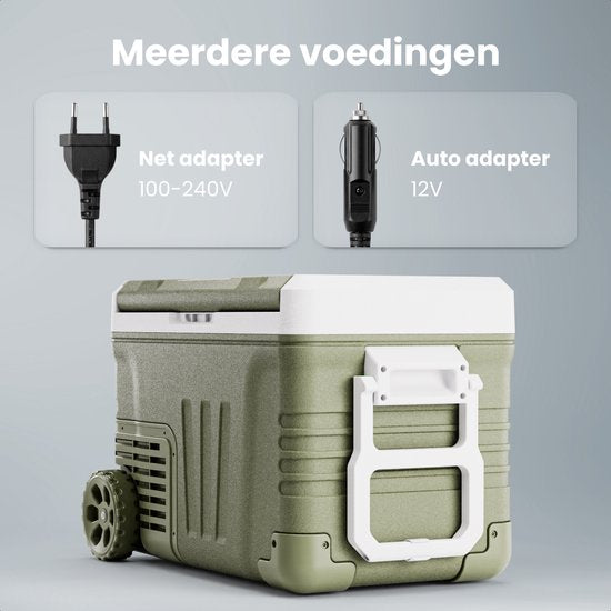 Auronic Electric Cool Box - Compresseur - 35L - 12V et 240 volts - Réfrigérateur de camping - Frigobox Car - Avec roues et poignée - Vert