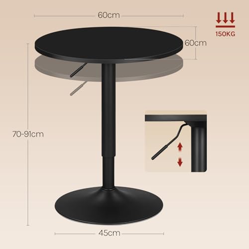 Woltu Round Adjustable Barstool Table Black MDF