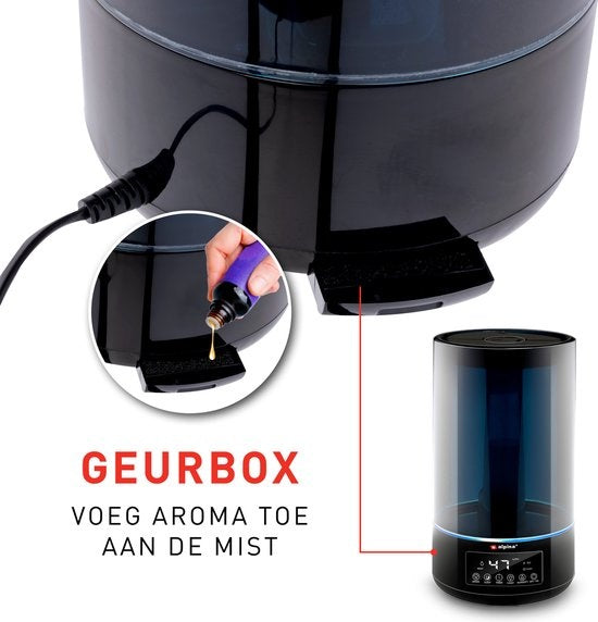 alpina Humidificateur 4.3L - Humidificateur - Diffuseur d'arômes avec minuterie - Télécommande - Noir