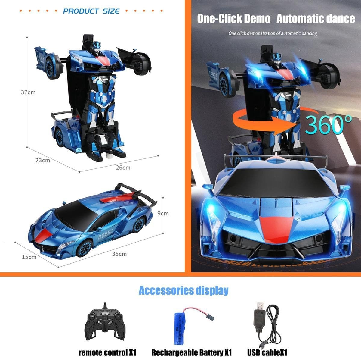 MEWAU 1:12 RC transforming car/robot - 2 in 1Afistance Controlled Car - Gesture perception - Toy Car - Black