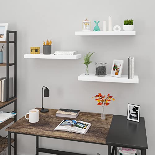Woltu Wall Shelf Set - 3 Floating Shelves - MDF White - 60x15x4 cm - Pour le salon, la cuisine, la chambre et la salle de bain