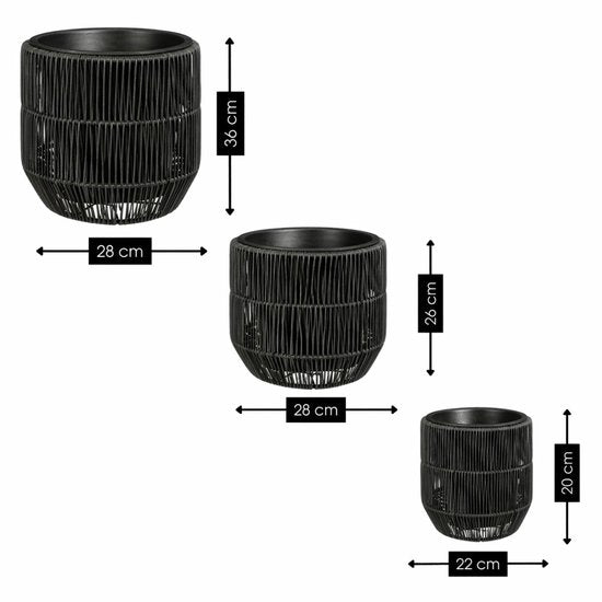 Mica Decorations Peta – Pot de fleurs d'extérieur – Lot de 3 – Pot pour fleurs et plantes d'extérieur – Pots de fleurs d'extérieur – Noir