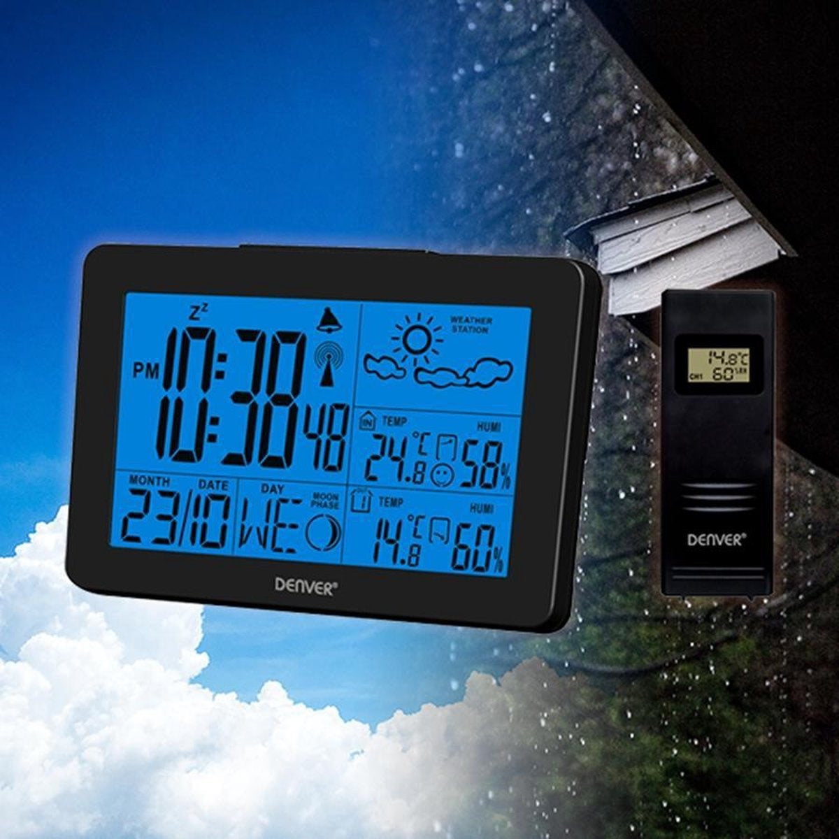 Denver WS-530 Black - Station météo avec fonction alarme - Intérieur et extérieur - Humidimètre - Indicateur de fenêtres ouvertes - Noir