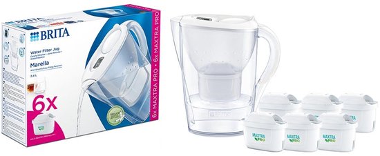 Carafe filtrante BRITA Marella Cool - 2,4 L, blanche - Avec 3 cartouches filtrantes MAXTRA PRO Pure Performance - Lot économique