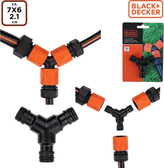 BLACK+DECKER Coupleur de tuyau d'arrosage - 3 voies - 7 x 6 x 2.1 CM - Noir