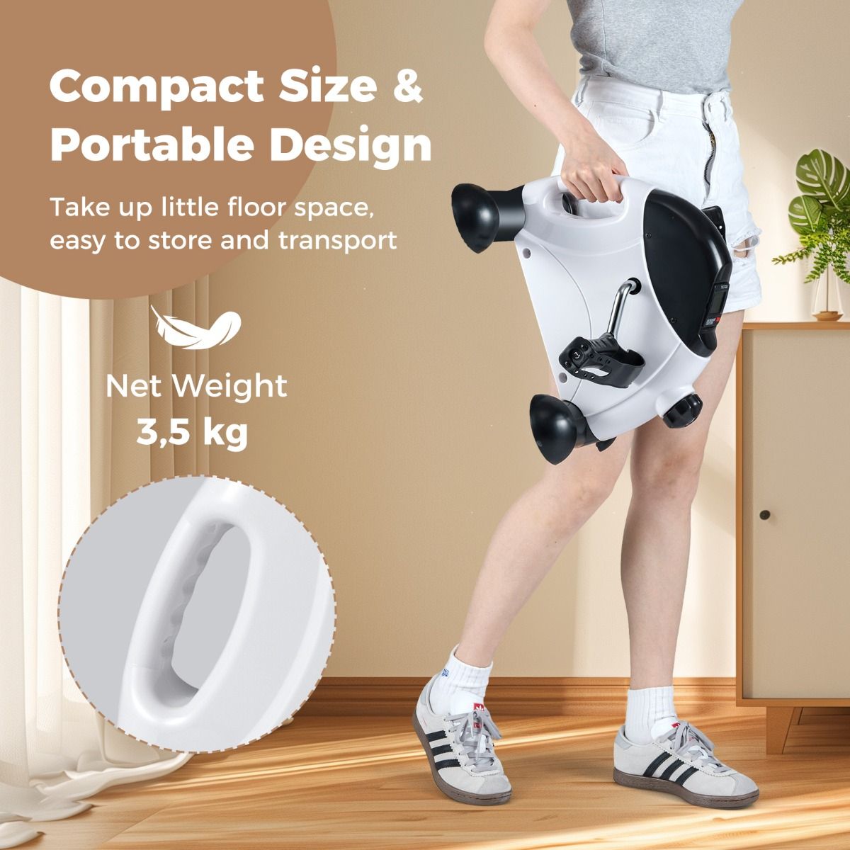 Mini-vélo d'appartement Coast - Appareil d'entraînement pour les bras et les jambes - Résistance réglable - Blanc