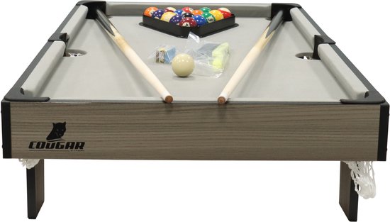 Table de billard Cougar Mini 3 ft – Table de billard compacte en chêne/gris – Table pliante – Billes, queues, triangle, craie et brosse inclus