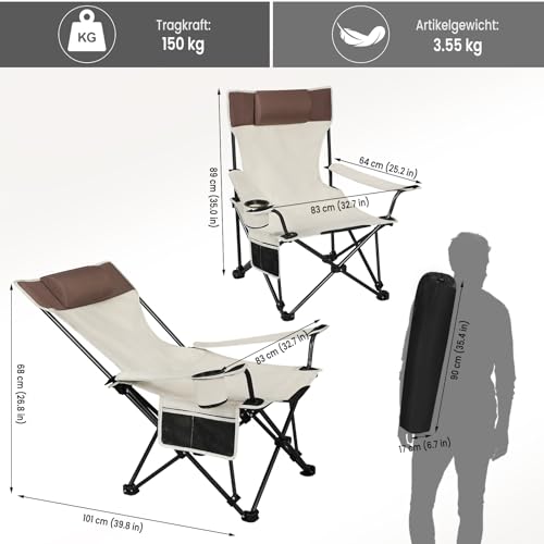 Chaise de camping Woltu avec dossier et porte-boisson Léger pliable Bleu