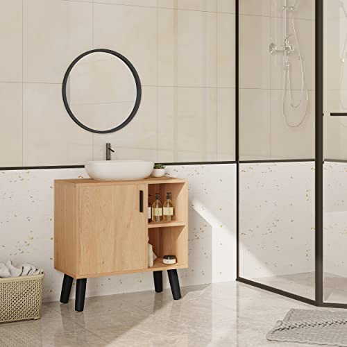 Eugad Armoire de salle de bain sous lavabo avec porte et 2 étagères ouvertes noir 60 x 60.5 x 30 cm