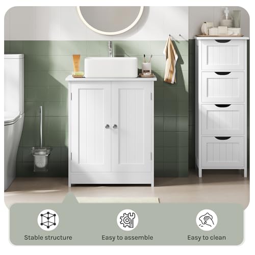 Woltu Meuble de salle de bain avec étagère réglable - MDF blanc - 50 x 60 x 30 cm