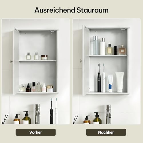 eSituro Armoire de toilette avec portes - MDF blanc laqué - 42 x 58,5 x 12 cm