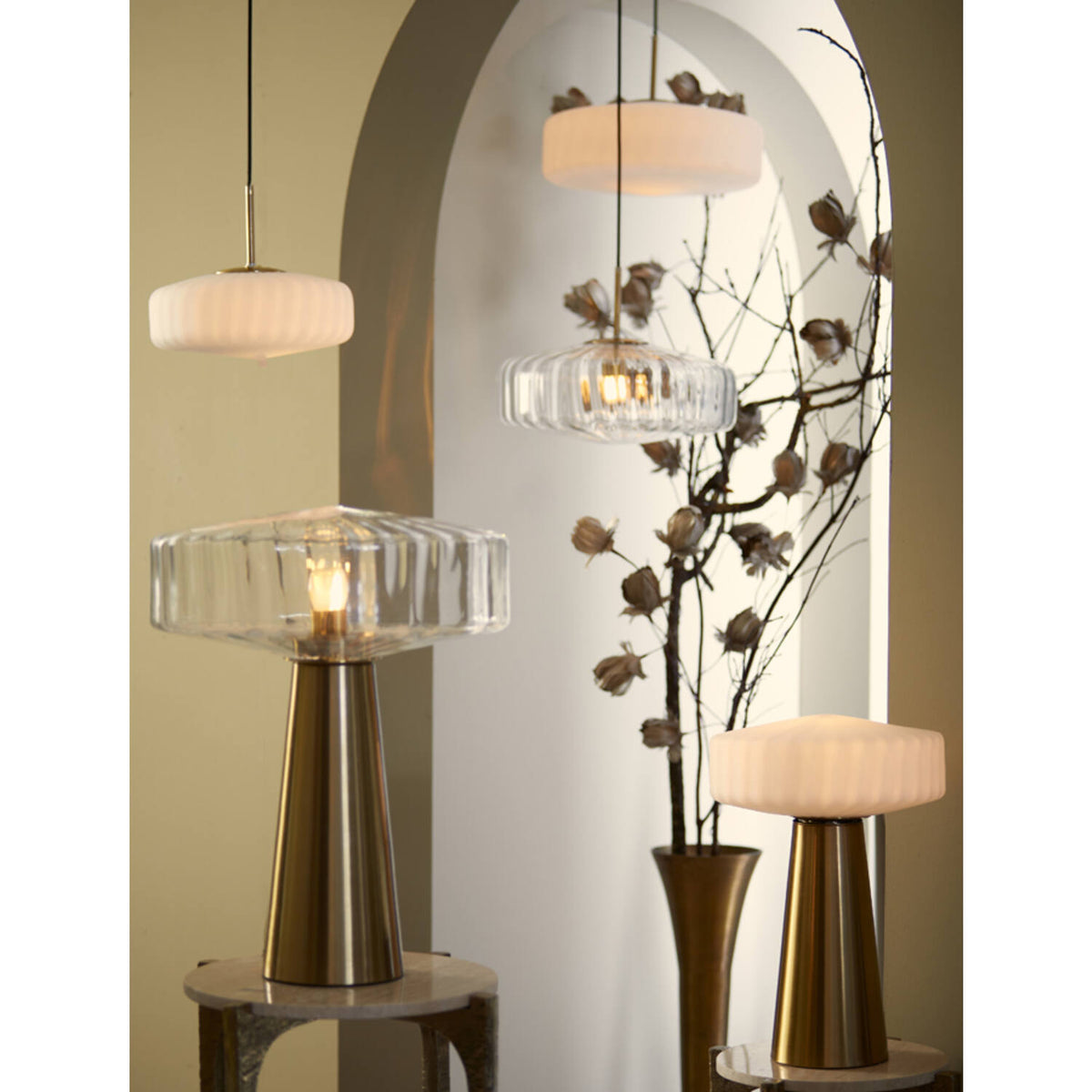 Light & Living Lampe suspendue Pleat - Ø30x17 cm - Blanc mat/Doré