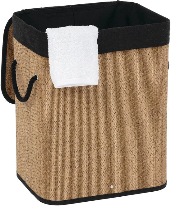 Panier à linge 5Five avec couvercle - bois de bambou - 60 litres - noir naturel - 41 x 30 x 50 cm