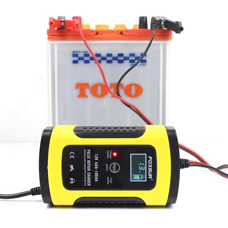 Chargeur de batterie Foxsur 12 V 5 A - Écran LCD - Réparation par impulsions - Moto et voiture