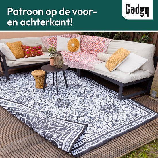 Tapis d'extérieur Gadgy XXL - Tapis d'extérieur 300x200 cm - Tapis de jardin double face - Tapis de pique-nique noir et blanc - Tapis d'extérieur