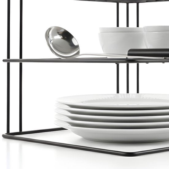 Metaltex - Support à assiettes - Noir - Rangement pour placard de cuisine - 25 x 25 x 19 cm