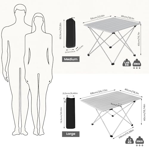 Table pliante Woltu Table de camping Table de pique-nique Aluminium Argent 68 x 46 x 40 cm