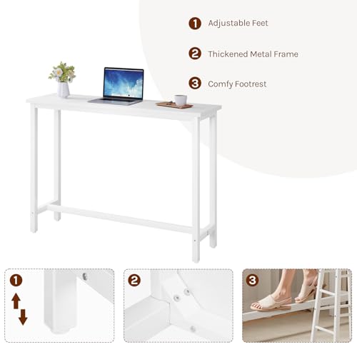 Woltu Kitchen Bar Table Breakfast Table Coffee Table - Metal White Frame - 140x40 cm
