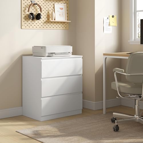 Woltu Cabinet à tiroirs blanc 3 tiroirs - Rangement moderne pour la chambre et le salon