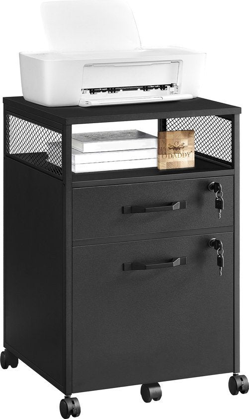 O'DADDY® Dresser - Classeur - Compact et sûr - Commode - Table de nuit - 44x42x69 cm - Commode - Rayon ouvert - Mobile et durable - Commode noire - Meuble à tiroirs